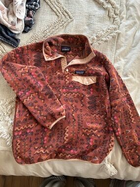Patagonia Synchilla Fleece Jacket in Brown with Pink and Orange Accents